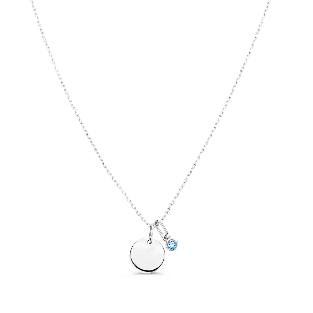 Necklace with engraving plate + blue diamond pendant 0.05 crt. white gold