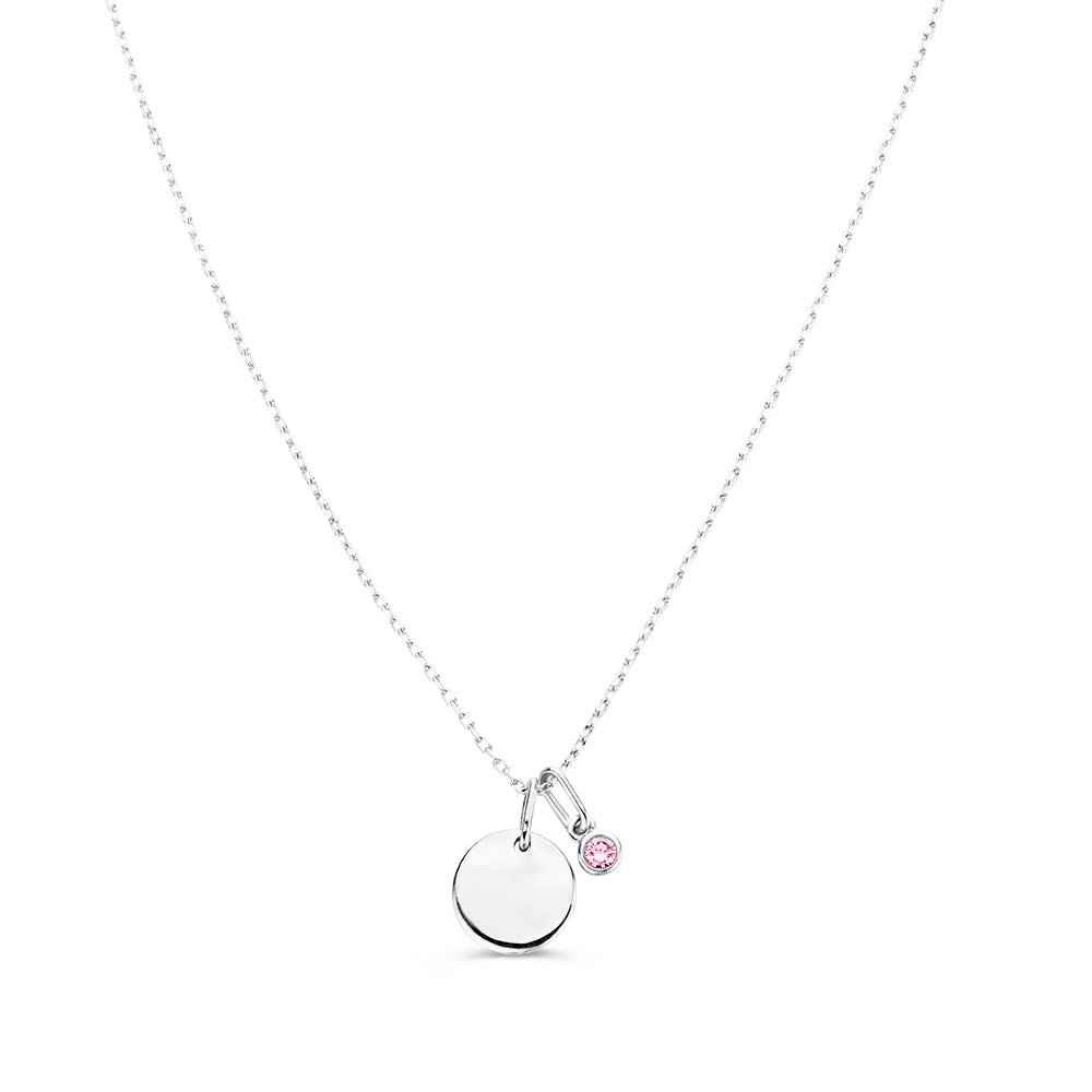 Necklace with engraving plate + pink diamond pendant 0.05 crt. white gold