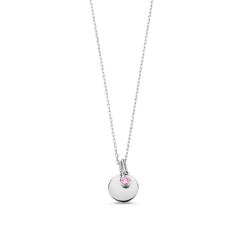 Necklace with engraving plate + pink diamond pendant 0.05 crt. white gold