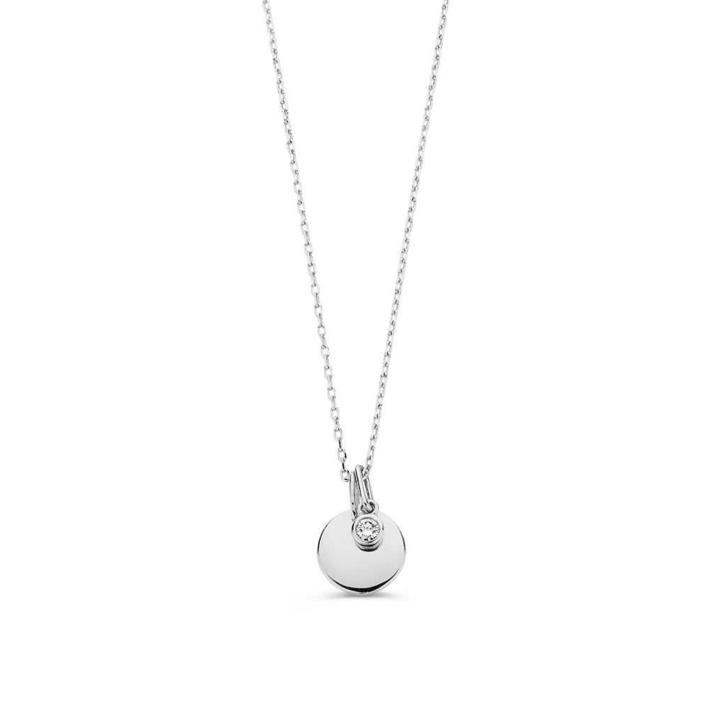 Necklace with engraving plate + white diamond pendant 0.05 crt. white gold