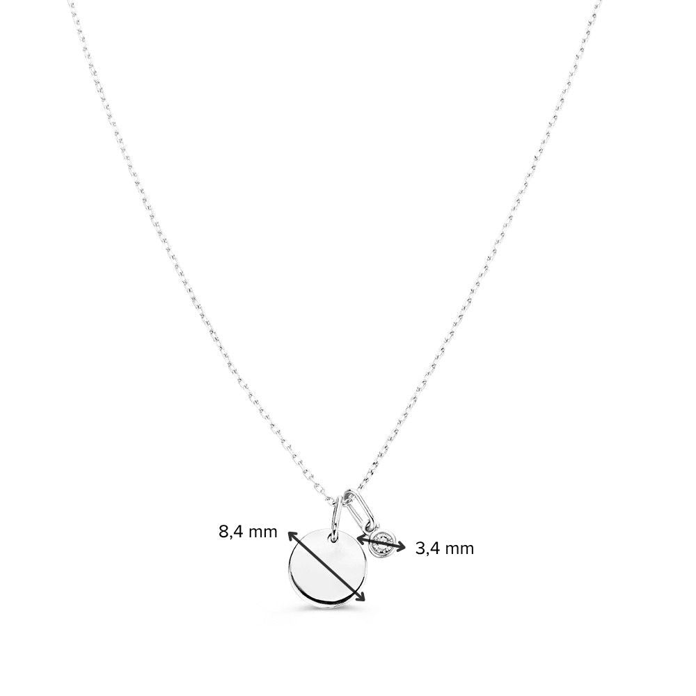 Necklace with engraving plate + white diamond pendant 0.05 crt. white gold