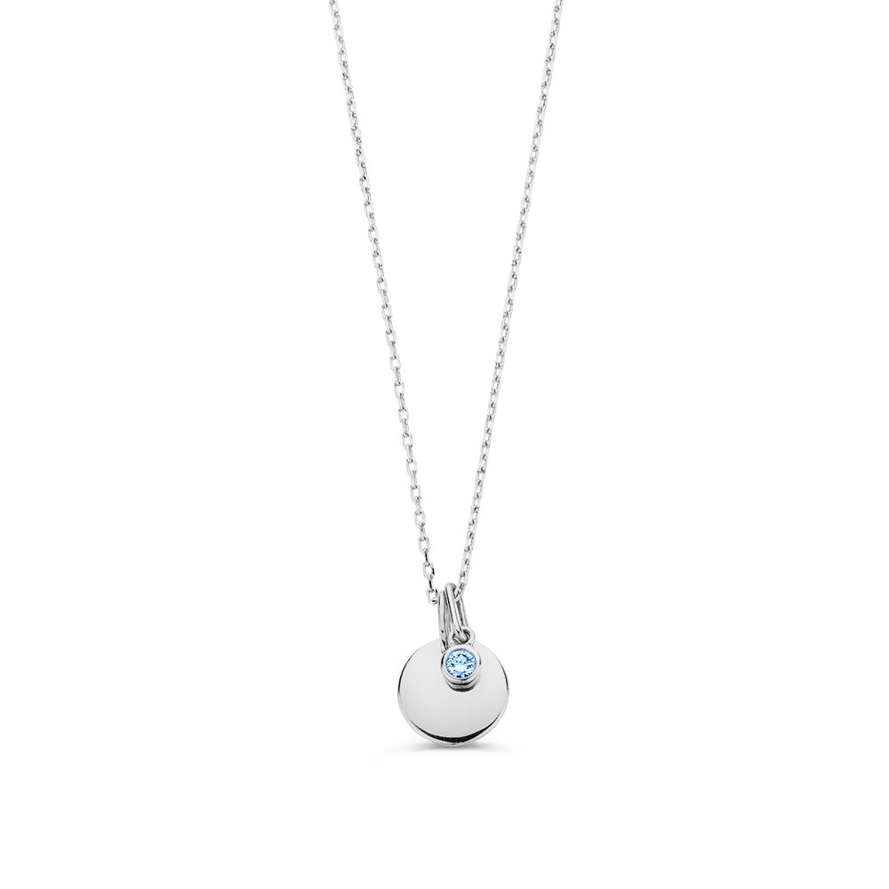 Necklace with engraving plate + blue diamond pendant 0.05 crt. white gold