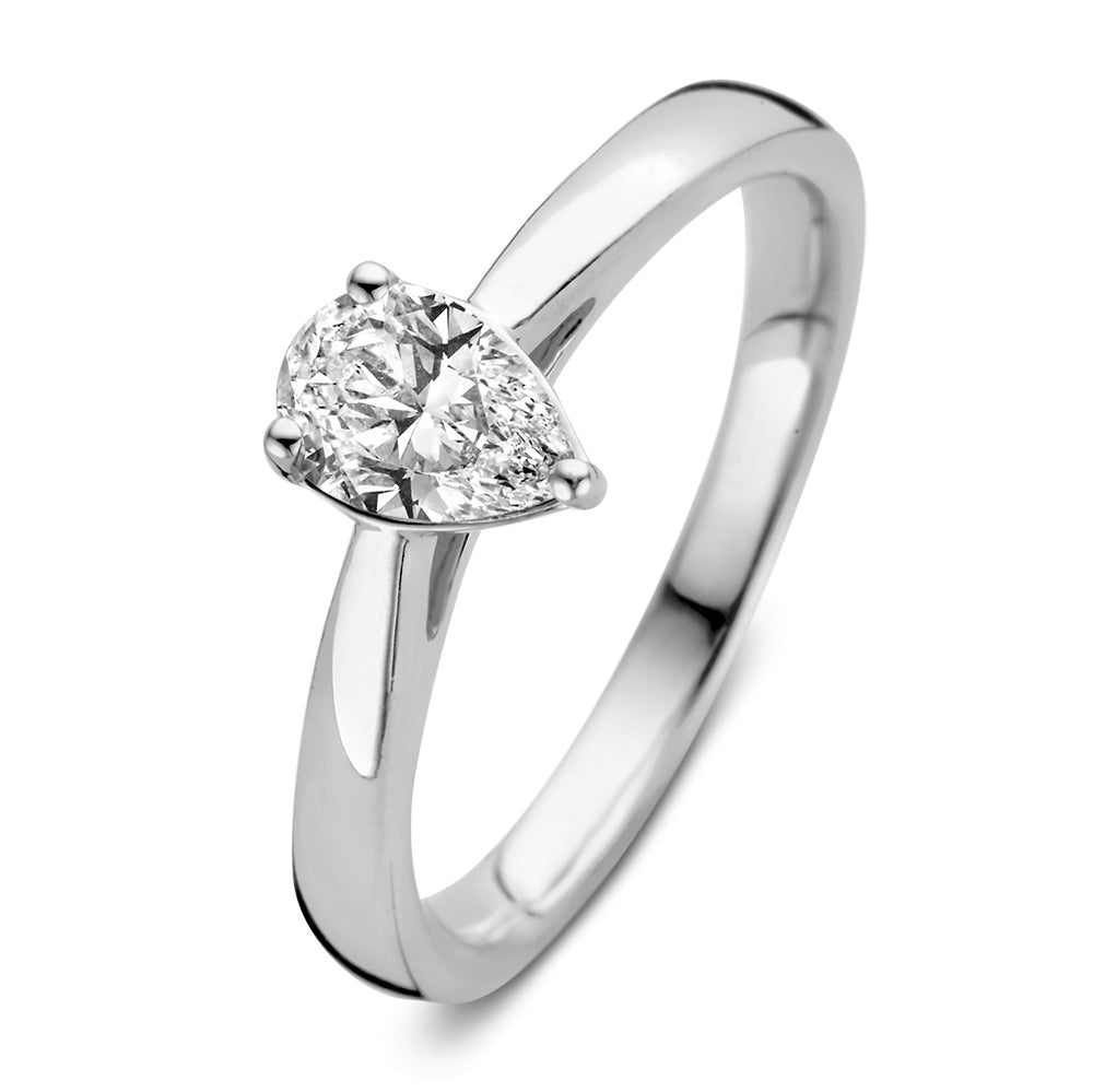 Witgoud ring met peer diamant